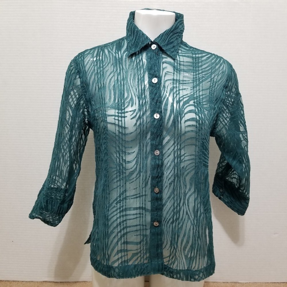 Choices Top Small Button Up Down Sheer Textured B… - image 1